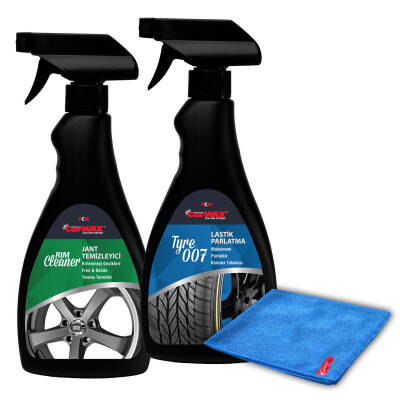 2 Lİ SET TYRE 007 & JANT TEMİZLEYİCİ 500 ML + MİKROFİBER BEZ HEDİYE - 1